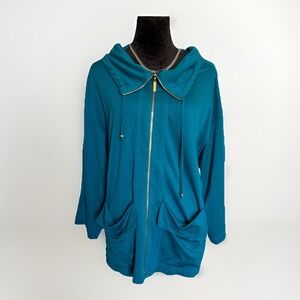 St John Spa Blue Full Zip Hoodie Jacket Women's M Relaxed Fit Casual Loungewear